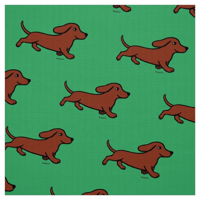 Tissu Vert fonctionnant de teckel lisse rouge (Échantillon)
