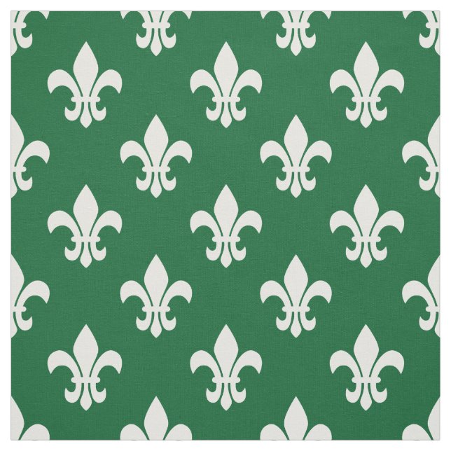 Tissu Vert forêt, Blanc Fleur De Lis Motif (Échantillon)
