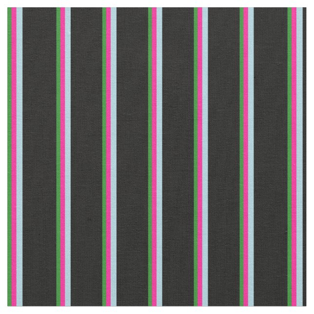Tissu Vert forêt, rose profond, bleu clair et lignes noi (Fermer)