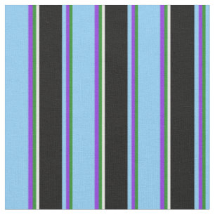 Tissu Vert forêt, violet, bleu ciel clair, noir, blanc