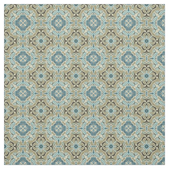 Tissu Vert gris bleu Turquoise ocre Hip Orient Bali Art (Échantillon)