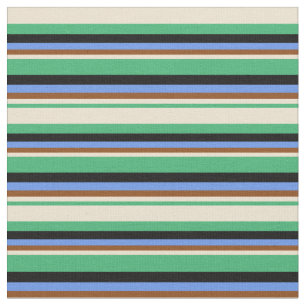 Tissu Vert mer, Beige, Brown, Cornflower Bleu & Noir