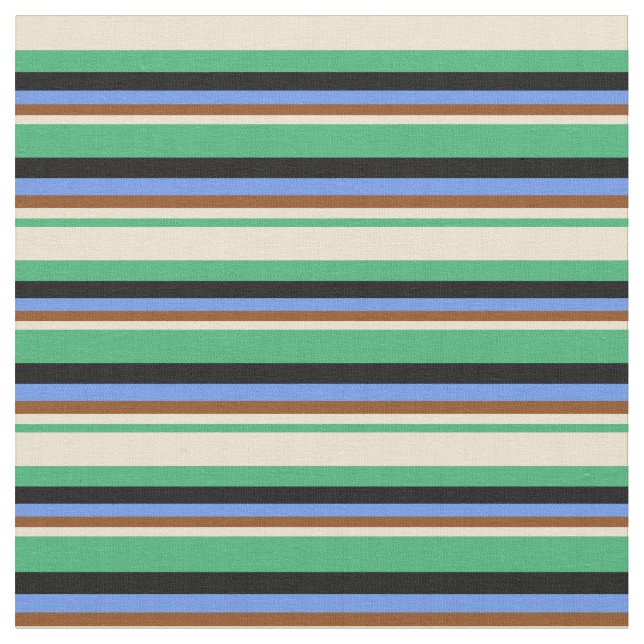 Tissu Vert mer, Beige, Brown, Cornflower Bleu & Noir (Fermer)