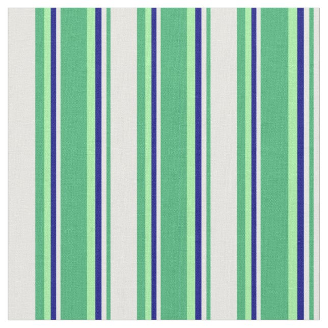 Tissu Vert mer, Crème à la menthe, Lignes bleues et vert (Fermer)