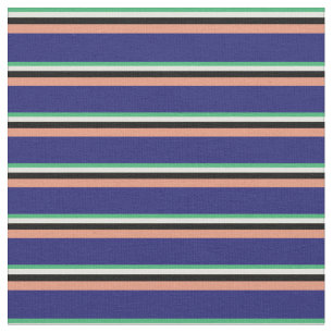 Tissu Vert mer, Jaune, Noir, Saumon foncé & Bleu