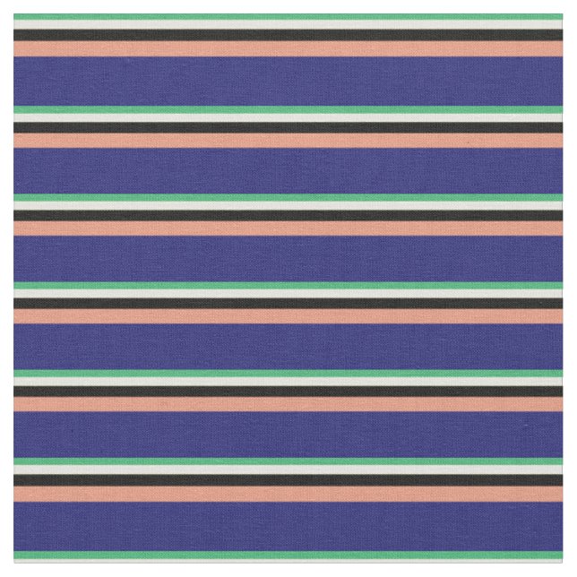 Tissu Vert mer, Jaune, Noir, Saumon foncé & Bleu (Fermer)