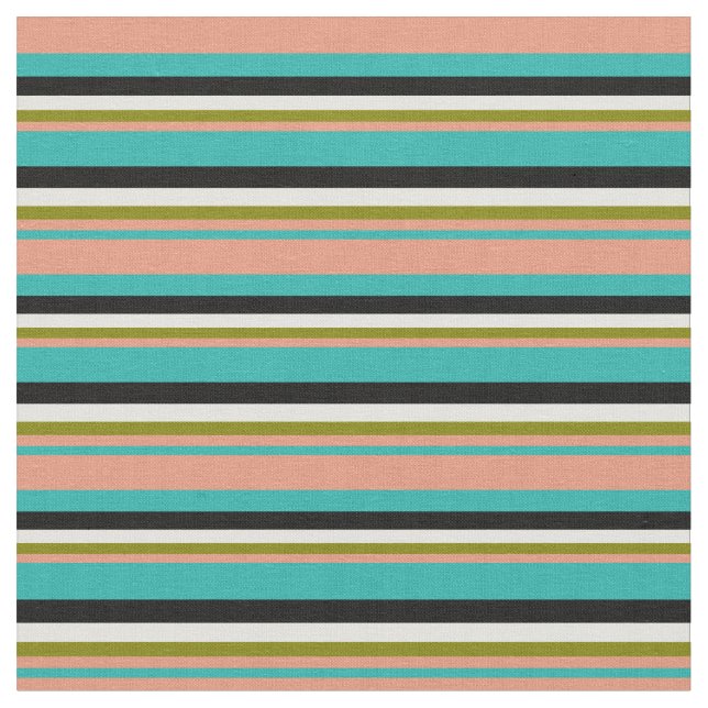 Tissu Vert mer, Saumon foncé, Vert, Jaune clair, Noir (Fermer)