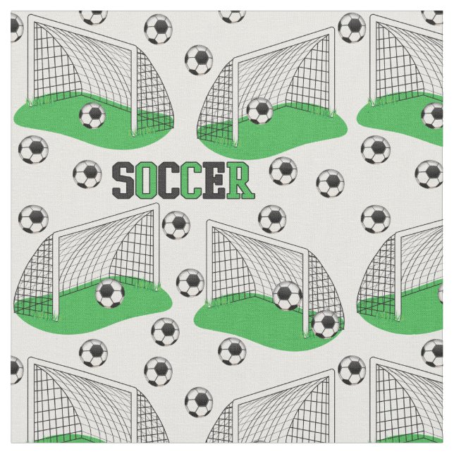 Tissu Vert| Noir| Boules de soccer blanches| Nets Motif (Fermer)