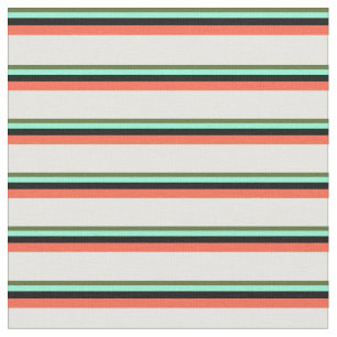 Tissu Vert olive, Aquamarine, Noir, Rouge & Crème à la m