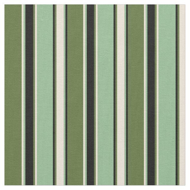 Tissu Vert olive, Bisque, Mer Noire & Vert lignes (Fermer)