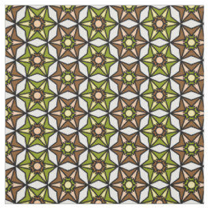 Tissu Vert olive, blanc Brown Motif rétro géométrique