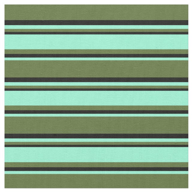 Tissu Vert olive foncé, Aquamarine et Noir (Fermer)