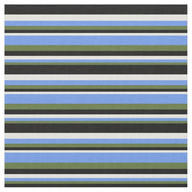 Tissu Vert olive foncé, Bleu de Cornflower, Beige & Noir (Fermer)