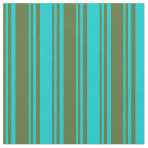 Tissu Vert olive foncé et lignes turquoise foncé