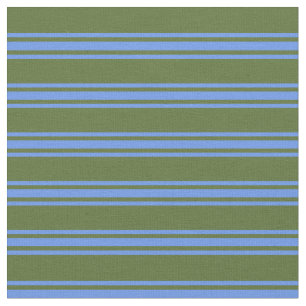Tissu Vert olive foncé et Motif bleu Cornflower