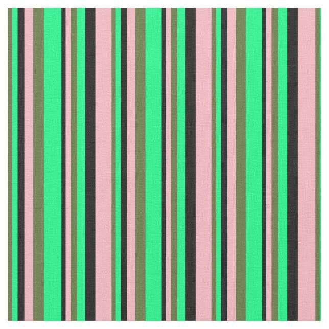 Tissu Vert olive foncé, Vert, Noir et Rose clair (Fermer)