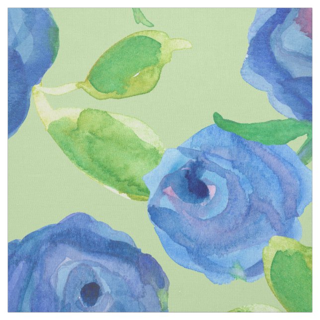 Tissu Vert Rose d'aquarelle bleu Indigo (Échantillon)