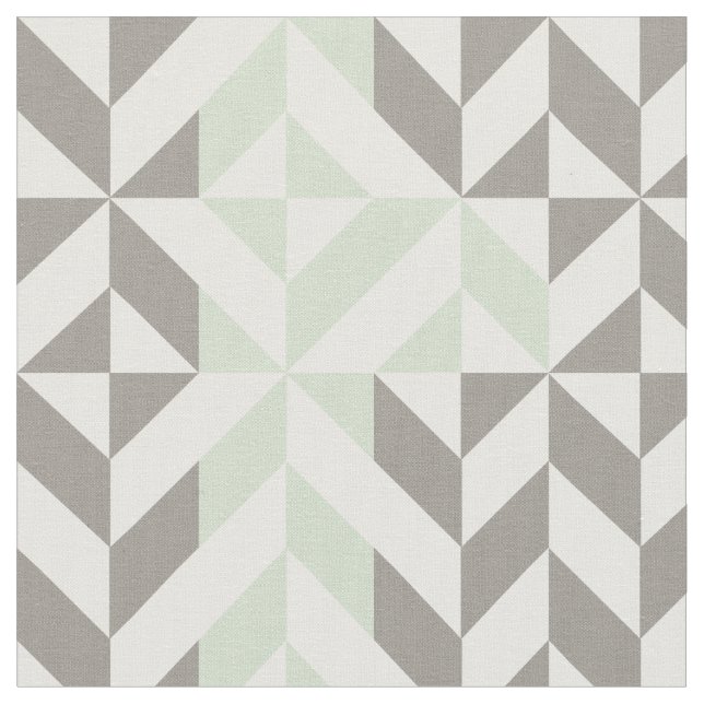 Tissu Vert sauge et zigzag géométrique d'argent (Fermer)