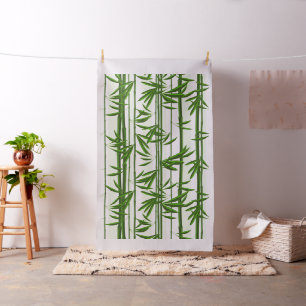 Tissu Vert sur blanc pousses de bambou motif