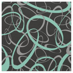 Tissu Vert sur noir Motif de formes rétro