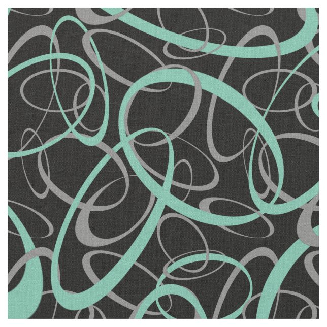 Tissu Vert sur noir Motif de formes rétro (Fermer)