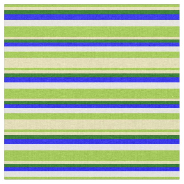 Tissu Vert, Tan, Vert foncé, Bleu & Blanc Lignes (Fermer)
