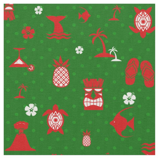 Tissu vert tropical de noël tiki rétro (Fermer)