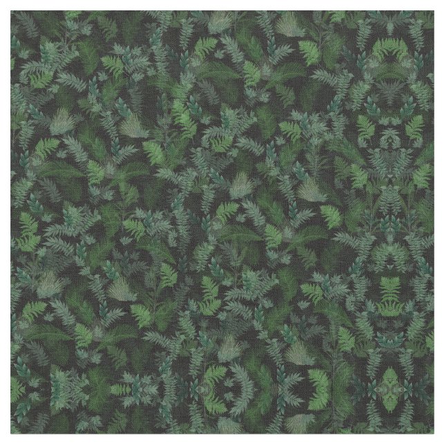 Tissu Vert tropicale moderne Feuillage vert noir (Fermer)