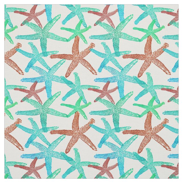 Tissu Vert turquoise d'aqua étoiles de mer de brun (Échantillon)