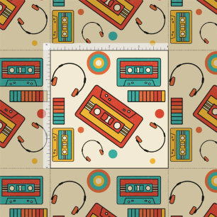 Tissu Vibes rétro - 1980 Cassette Tapes Motif