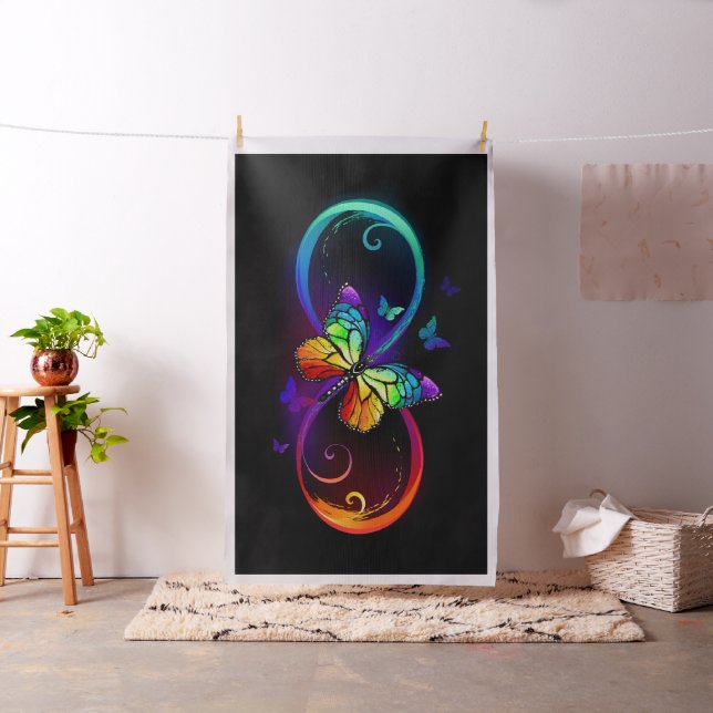 Tissu Vibrant infinity with rainbow butterfly on black (In Situ)