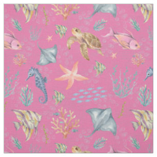 Tissu Vie océanique aquarelle rose texturée