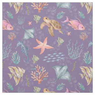 Tissu Vie océanique aquarelle texture violette