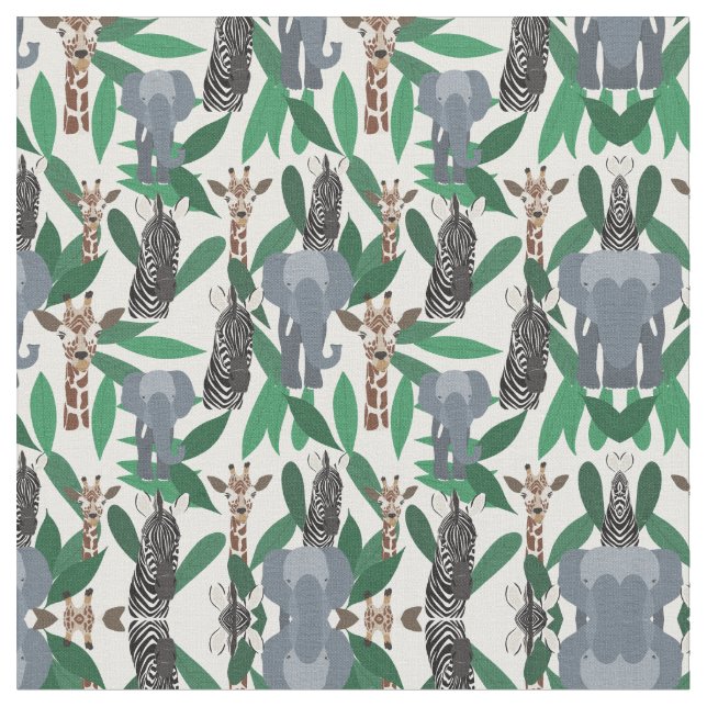 Tissu Vierge Zebra Elephant Giraffe Safari Animals (Fermer)