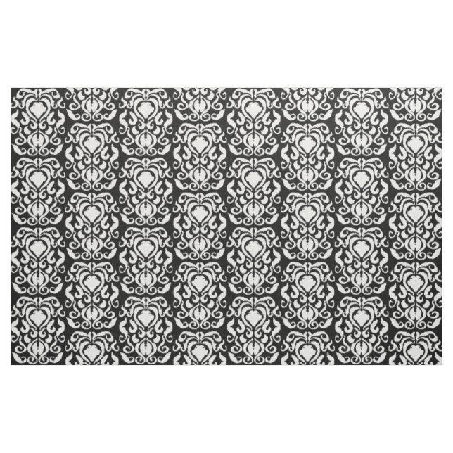Tissu Vieux Monde Damas blanc sur noir (Fat Quarter)