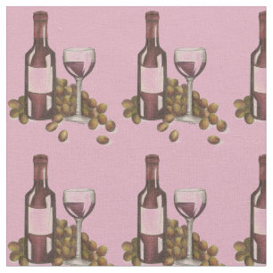 Tissu Vin Rouge Bouteille Verre Raisins Dégustation Vin