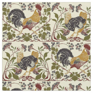 Tissu Vintage Art Nouveau Coq & Hen Chickens Motif