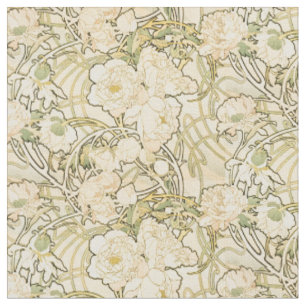 Tissu Vintage Art Nouveau Mucha Floral Peonies Motif
