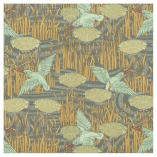 Tissu Vintage Art Nouveau Oiseaux et Motif de fleurs d'U
