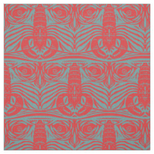 Tissu Vintage Art Nouveau Rouge Homard Lion Face Motif