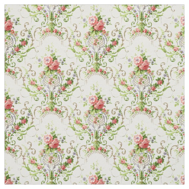 Tissu Vintage Baroque Rococo Scrolls & Motif Rose (Échantillon)