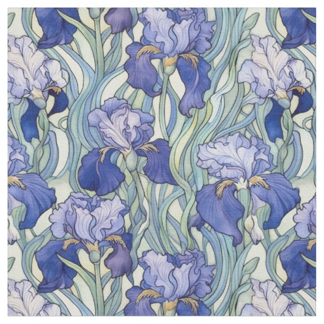 Tissu Vintage bleu art nouveau iris (Fermer)