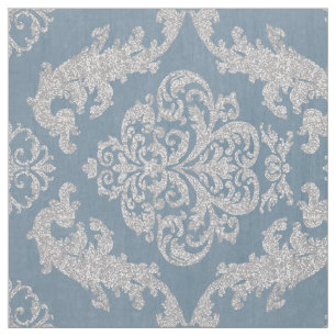 Tissu Vintage bleu damassé