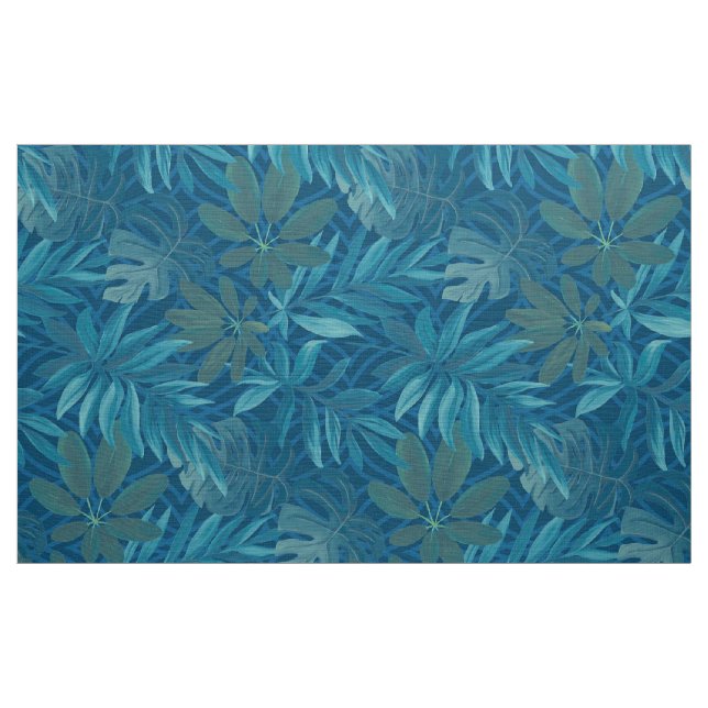 Tissu vintage bleu et vert à feuilles tropicales (Yard)
