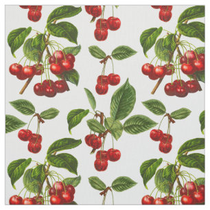 Tissu Vintage Botanique Cerises rouges Imprimer