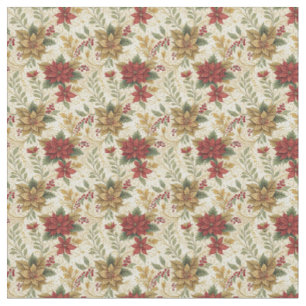 Tissu Vintage Classic Rouge & Or Poinsettia Floral