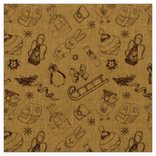Tissu vintage de noël animaux et oiseaux