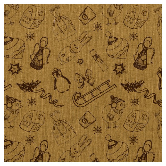 Tissu vintage de noël animaux et oiseaux (Échantillon)