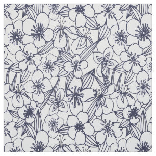 Tissu Vintage floral d'ivoire bleu marine dessiné à la