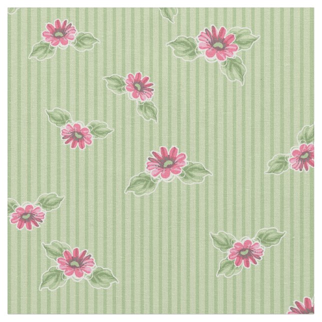 Tissu Vintage Floral Rose Vert rayé (Fermer)